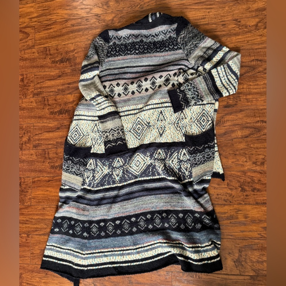 Free People Yesterdays Smile Aztec Blue Black Waterfall Cardigan Sweater | M - Picture 6 of 6